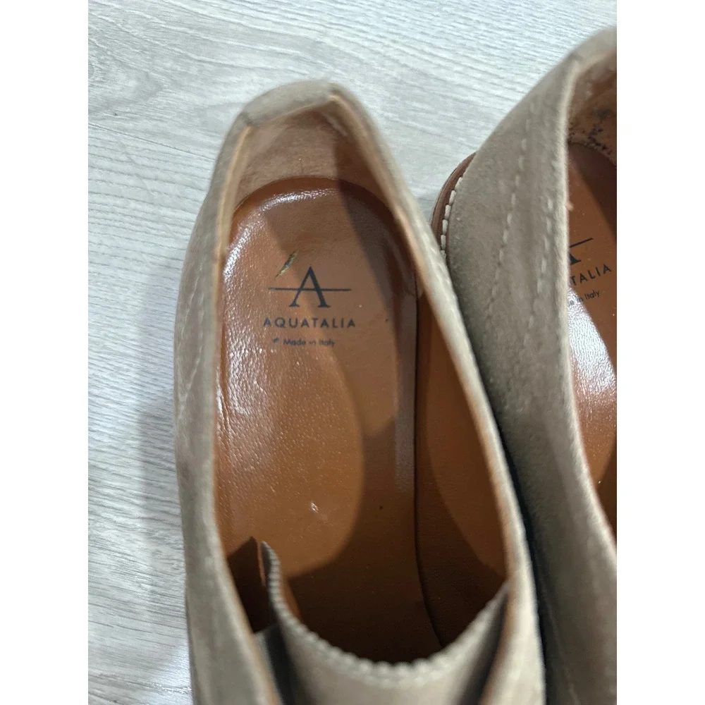 Aquatalia Kaleigh Taupe Suede Slip On Oxford Loafers Shoes Womens 8.5 Leather